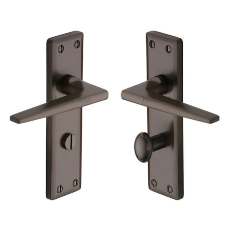 This is an image of a Heritage Brass - Door Handle for Bathroom Kendal Design Matt Bronze Finish, ken6830-mb that is available to order from T.H Wiggans Ironmongery in Kendal.