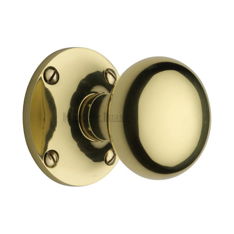 This is an image of a Heritage Brass - Mortice Knob on Rose Kensington Design Polished Brass Finish, ken980-pb that is available to order from T.H Wiggans Ironmongery in Kendal.