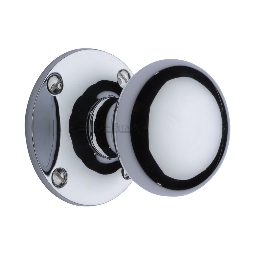This is an image of a Heritage Brass - Mortice Knob on Rose Kensington Design Polished Chrome Finish, ken980-pc that is available to order from T.H Wiggans Ironmongery in Kendal.