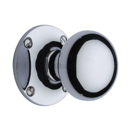 This is an image of a Heritage Brass - Mortice Knob on Rose Kensington Design Polished Chrome Finish, ken980-pc that is available to order from T.H Wiggans Ironmongery in Kendal.