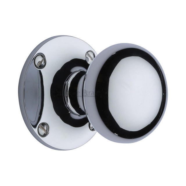 This is an image of a Heritage Brass - Mortice Knob on Rose Kensington Design Polished Chrome Finish, ken980-pc that is available to order from T.H Wiggans Ironmongery in Kendal.