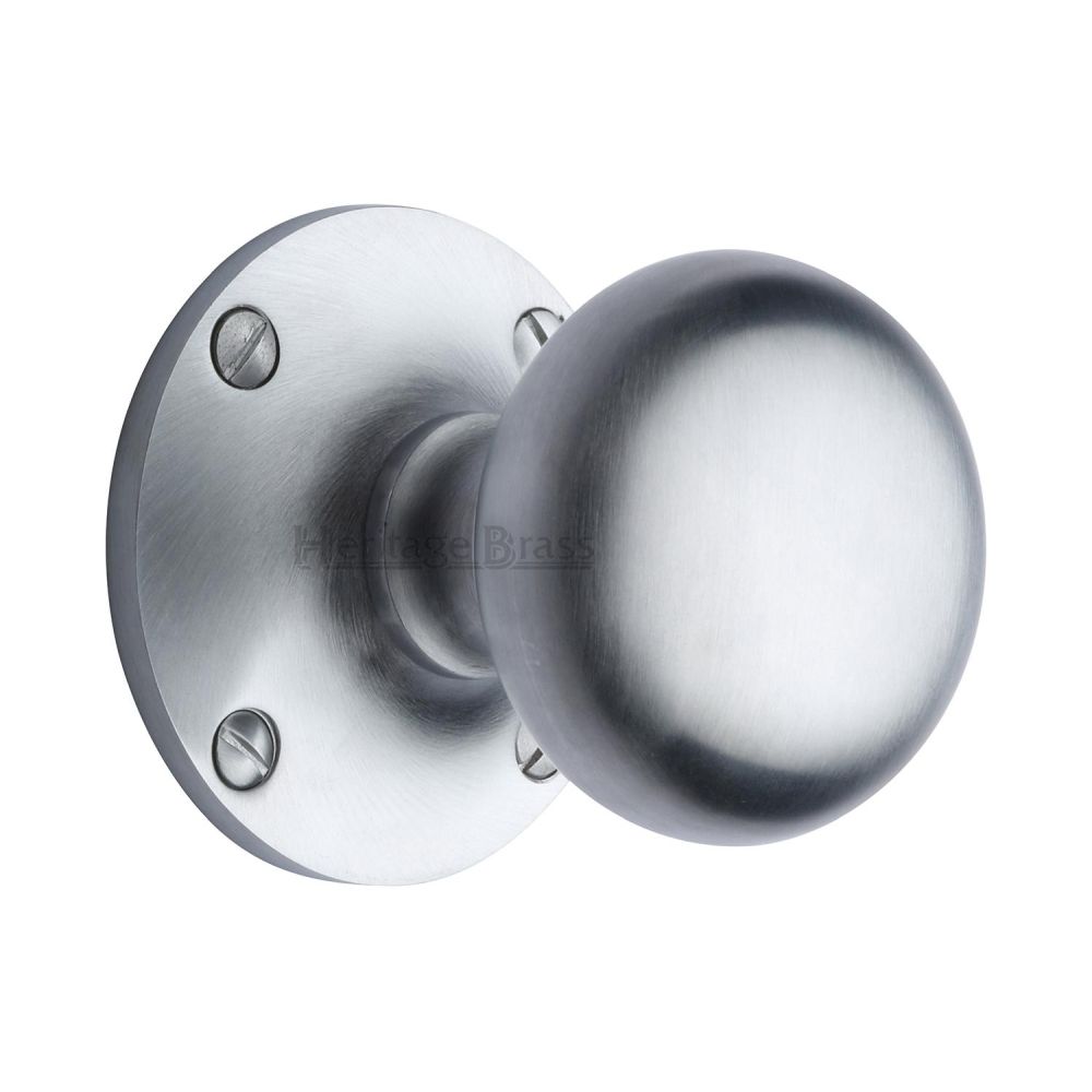 This is an image of a Heritage Brass - Mortice Knob on Rose Kensington Design Satin Chrome Finish, ken980-sc that is available to order from T.H Wiggans Ironmongery in Kendal.