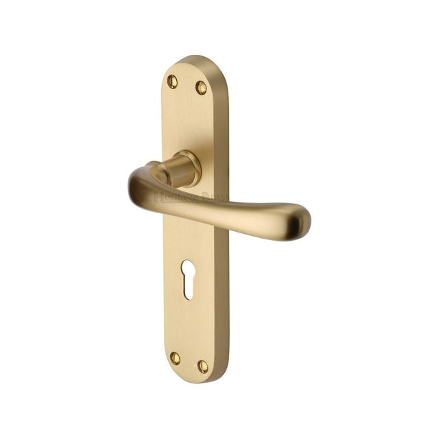 This is an image of a Heritage Brass - Door Handle Lever Lock Luna Design Satin Brass Finish, lun5300-sb that is available to order from T.H Wiggans Ironmongery in Kendal.