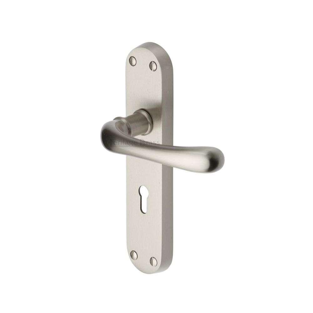 This is an image of a Heritage Brass - Door Handle Lever Lock Luna Design Satin Nickel Finish, lun5300-sn that is available to order from T.H Wiggans Ironmongery in Kendal.
