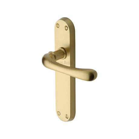 This is an image of a Heritage Brass - Door Handle Lever Latch Luna Design Satin Brass Finish, lun5310-sb that is available to order from T.H Wiggans Ironmongery in Kendal.