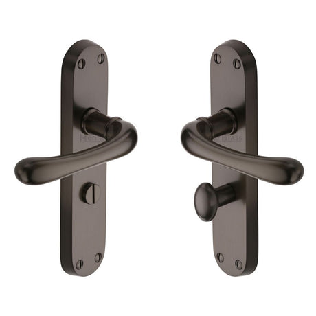 This is an image of a Heritage Brass - Door Handle for Bathroom Luna Design Matt Bronze Finish, lun5330-mb that is available to order from T.H Wiggans Ironmongery in Kendal.