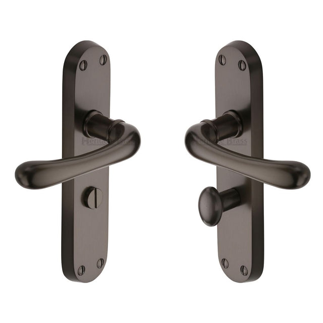 This is an image of a Heritage Brass - Door Handle for Bathroom Luna Design Matt Bronze Finish, lun5330-mb that is available to order from T.H Wiggans Ironmongery in Kendal.