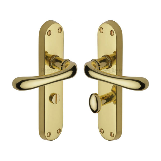 This is an image of a Heritage Brass - Door Handle for Bathroom Luna Design Polished Brass Finish, lun5330-pb that is available to order from T.H Wiggans Ironmongery in Kendal.