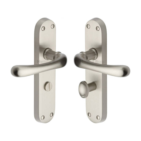 This is an image of a Heritage Brass - Door Handle for Bathroom Luna Design Satin Nickel Finish, lun5330-sn that is available to order from T.H Wiggans Ironmongery in Kendal.