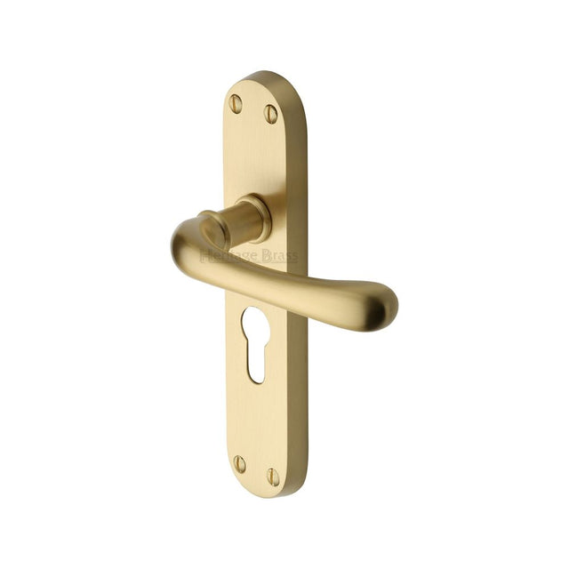 This is an image of a Heritage Brass - Door Handle for Euro Profile Plate Luna Design Satin Brass Finis, lun5348-sb that is available to order from T.H Wiggans Ironmongery in Kendal.