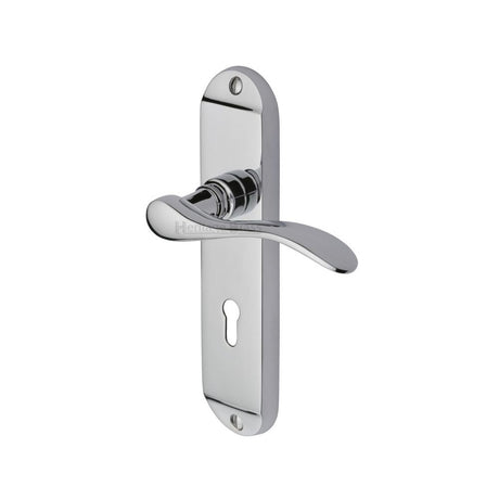 This is an image of a Heritage Brass - Door Handle Lever Lock Maya Design Polished Chrome Finish, may7600-pc that is available to order from T.H Wiggans Ironmongery in Kendal.