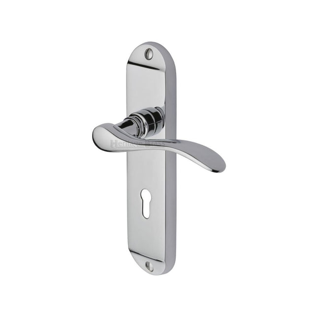 This is an image of a Heritage Brass - Door Handle Lever Lock Maya Design Polished Chrome Finish, may7600-pc that is available to order from T.H Wiggans Ironmongery in Kendal.