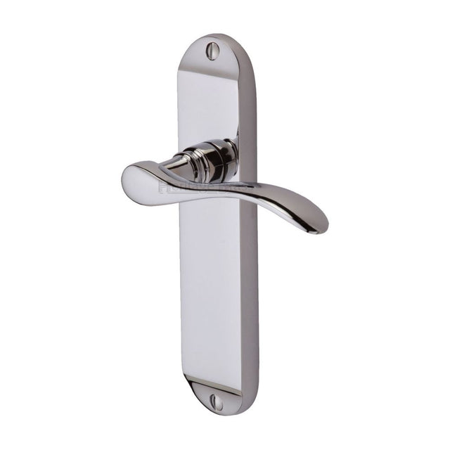 This is an image of a Heritage Brass - Door Handle Lever Latch Maya Design Polished Chrome Finish, may7610-pc that is available to order from T.H Wiggans Ironmongery in Kendal.