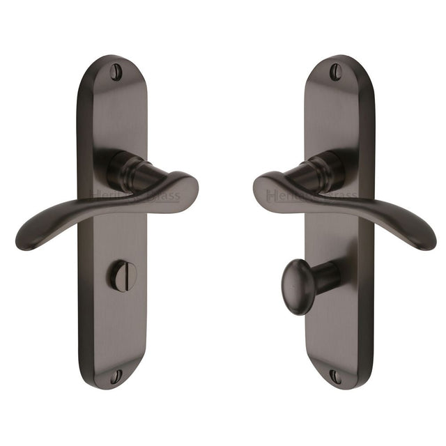 This is an image of a Heritage Brass - Door Handle for Bathroom Maya Design Matt Bronze Finish, may7630-mb that is available to order from T.H Wiggans Ironmongery in Kendal.