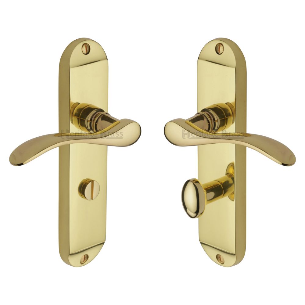 This is an image of a Heritage Brass - Door Handle for Bathroom Maya Design Polished Brass Finish, may7630-pb that is available to order from T.H Wiggans Ironmongery in Kendal.