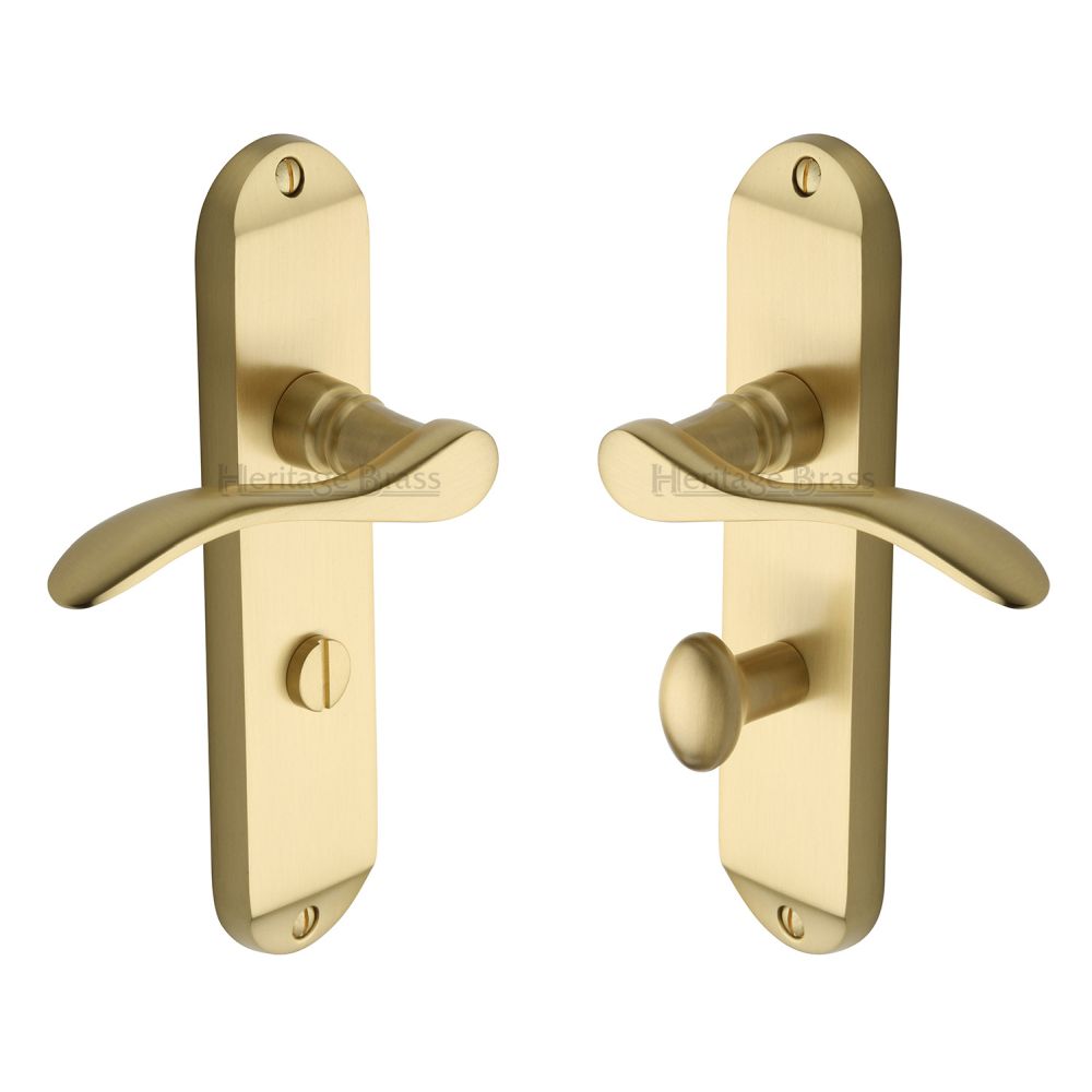 This is an image of a Heritage Brass - Door Handle for Bathroom Maya Design Satin Brass Finish, may7630-sb that is available to order from T.H Wiggans Ironmongery in Kendal.