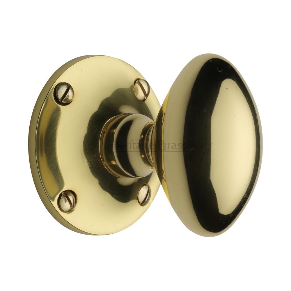 This is an image of a Heritage Brass - Mortice Knob on Rose Mayfair Design Polished Brass Finish, may960-pb that is available to order from T.H Wiggans Ironmongery in Kendal.