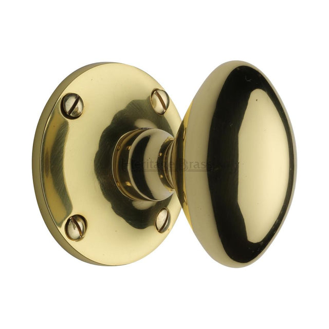 This is an image of a Heritage Brass - Mortice Knob on Rose Mayfair Design Polished Brass Finish, may960-pb that is available to order from T.H Wiggans Ironmongery in Kendal.