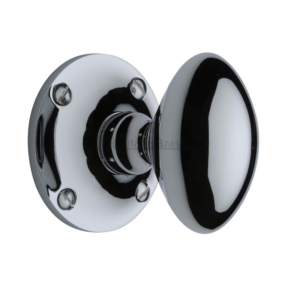 This is an image of a Heritage Brass - Mortice Knob on Rose Mayfair Design Polished Chrome Finish, may960-pc that is available to order from T.H Wiggans Ironmongery in Kendal.