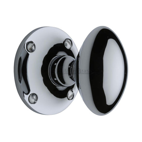 This is an image of a Heritage Brass - Mortice Knob on Rose Mayfair Design Polished Chrome Finish, may960-pc that is available to order from T.H Wiggans Ironmongery in Kendal.