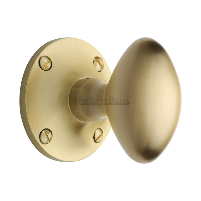 This is an image of a Heritage Brass - Mortice Knob on Rose Mayfair Design Satin Brass Finish, may960-sb that is available to order from T.H Wiggans Ironmongery in Kendal.