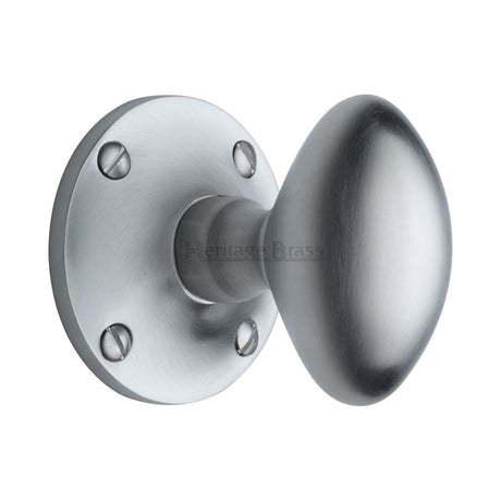 This is an image of a Heritage Brass - Mortice Knob on Rose Mayfair Design Satin Chrome Finish, may960-sc that is available to order from T.H Wiggans Ironmongery in Kendal.