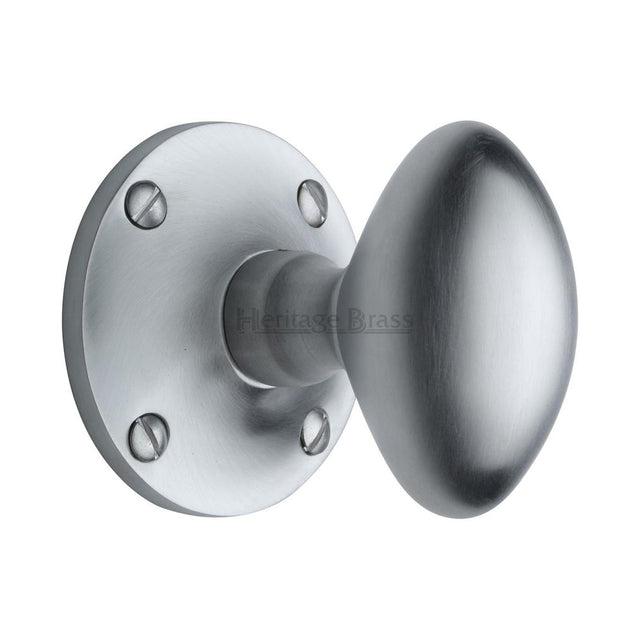 This is an image of a Heritage Brass - Mortice Knob on Rose Mayfair Design Satin Chrome Finish, may960-sc that is available to order from T.H Wiggans Ironmongery in Kendal.