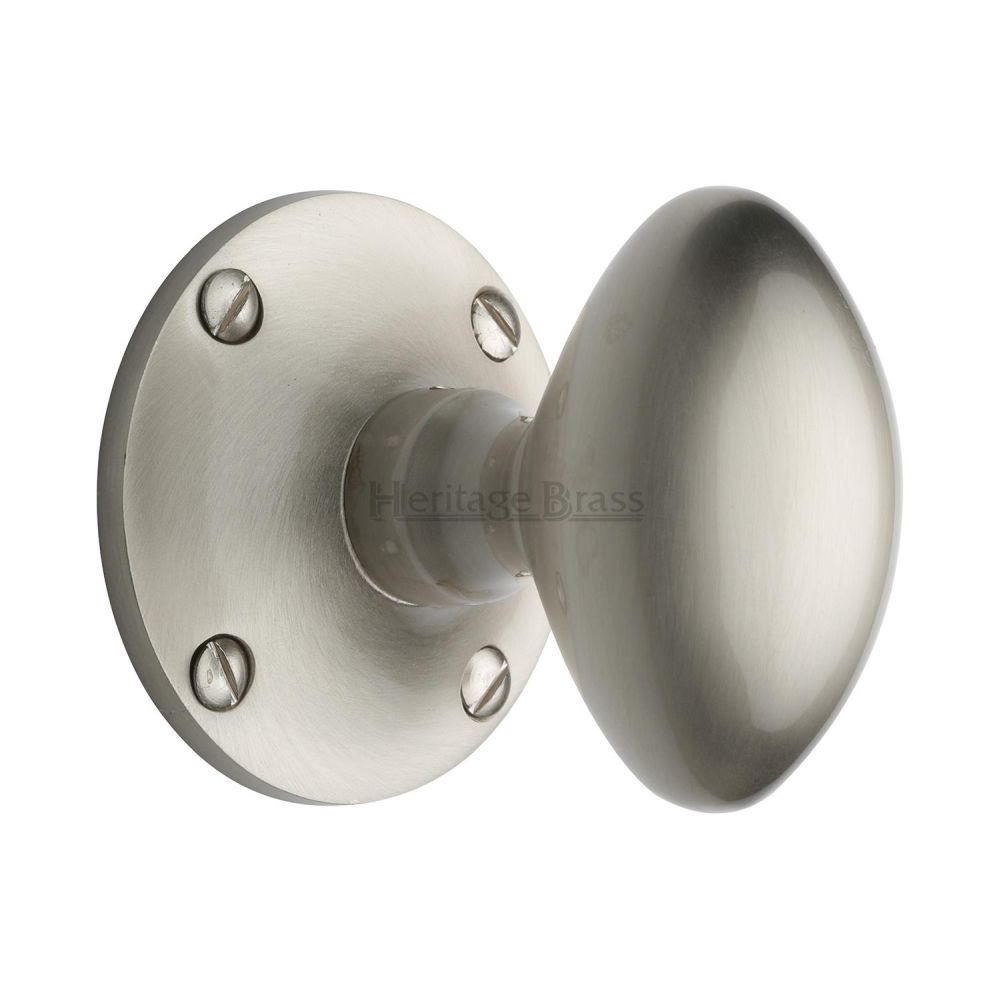 This is an image of a Heritage Brass - Mortice Knob on Rose Mayfair Design Satin Nickel Finish, may960-sn that is available to order from T.H Wiggans Ironmongery in Kendal.
