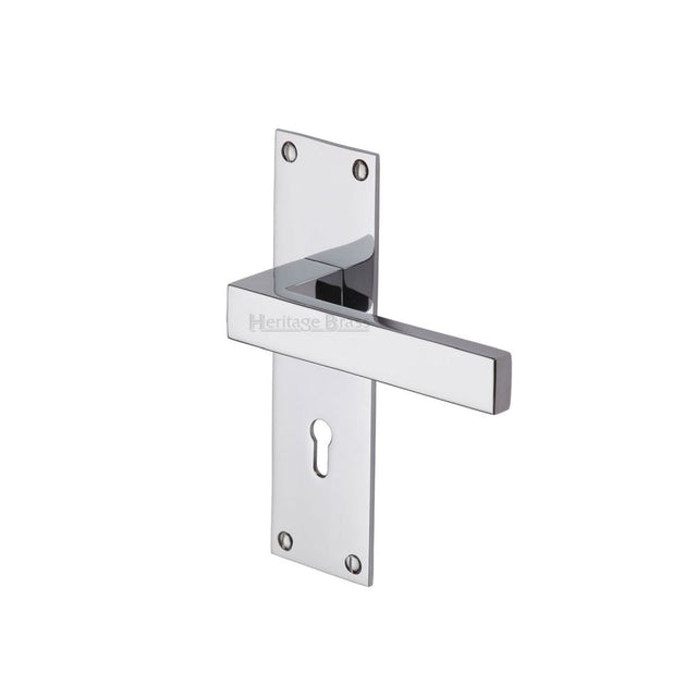 This is an image of a Heritage Brass - Door Handle Lever Lock Metro Design Polished Chrome Finish, met4900-pc that is available to order from T.H Wiggans Ironmongery in Kendal.