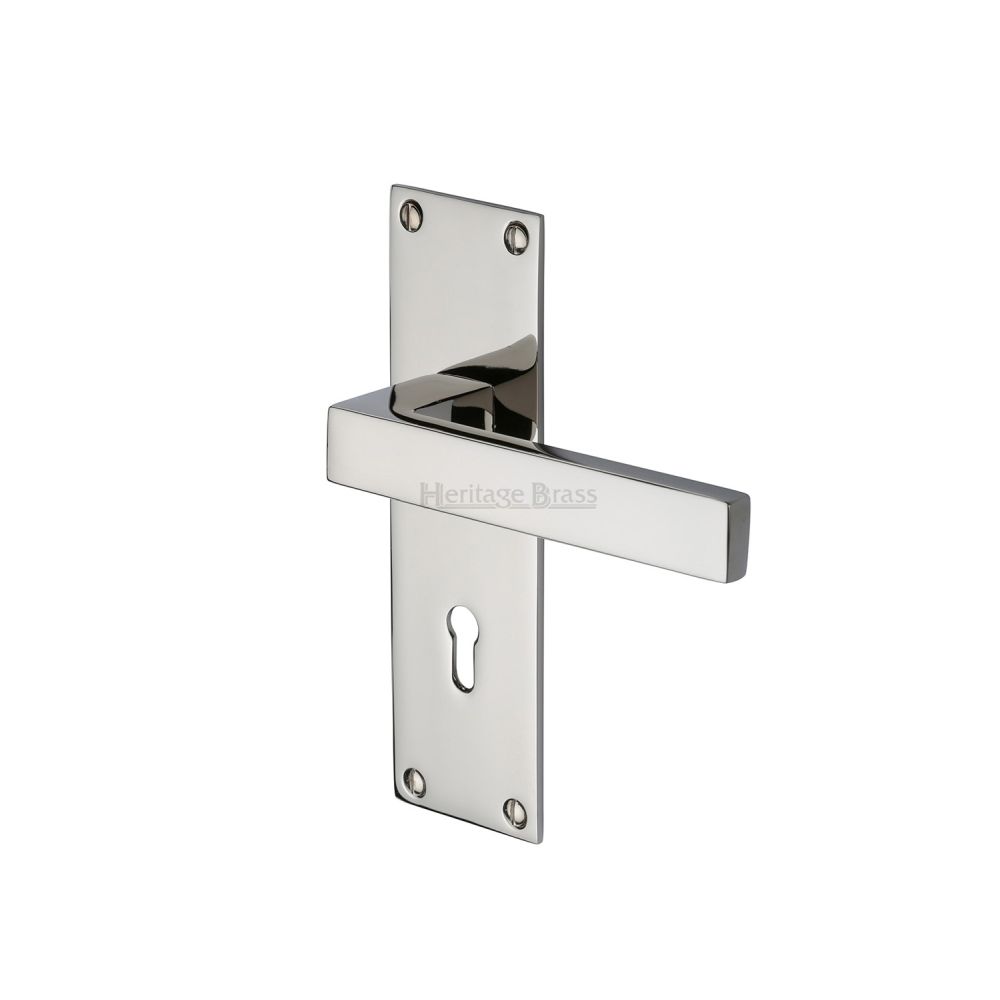 This is an image of a Heritage Brass - Door Handle Lever Lock Metro Design Polished Nickel Finish, met4900-pnf that is available to order from T.H Wiggans Ironmongery in Kendal.