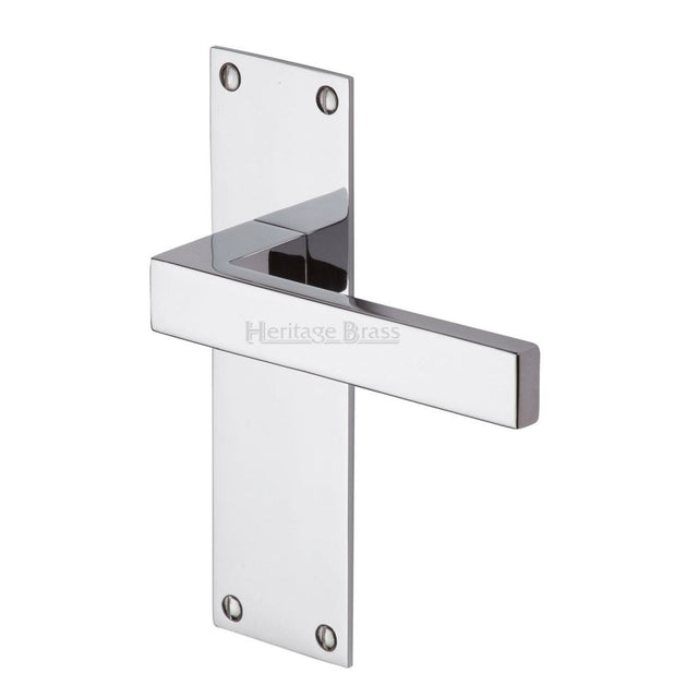 This is an image of a Heritage Brass - Door Handle Lever Latch Metro Design Polished Chrome Finish, met4910-pc that is available to order from T.H Wiggans Ironmongery in Kendal.