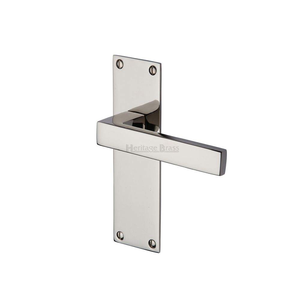 This is an image of a Heritage Brass - Door Handle Lever Latch Metro Design Polished Nickel Finish, met4910-pnf that is available to order from T.H Wiggans Ironmongery in Kendal.