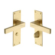 This is an image of a Heritage Brass - Door Handle for Bathroom Metro Design Satin Brass Finish, met4930-sb that is available to order from T.H Wiggans Ironmongery in Kendal.