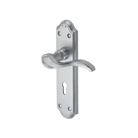 This is an image of a Heritage Brass - Door Handle Lever Lock Verona Small Design Satin Chrome Finish, mm624-sc that is available to order from T.H Wiggans Ironmongery in Kendal.