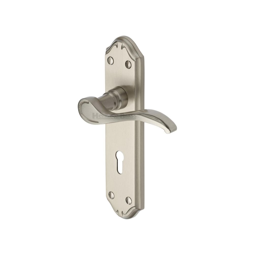 This is an image of a Heritage Brass - Door Handle Lever Lock Verona Small Design Satin Nickel Finish, mm624-sn that is available to order from T.H Wiggans Ironmongery in Kendal.
