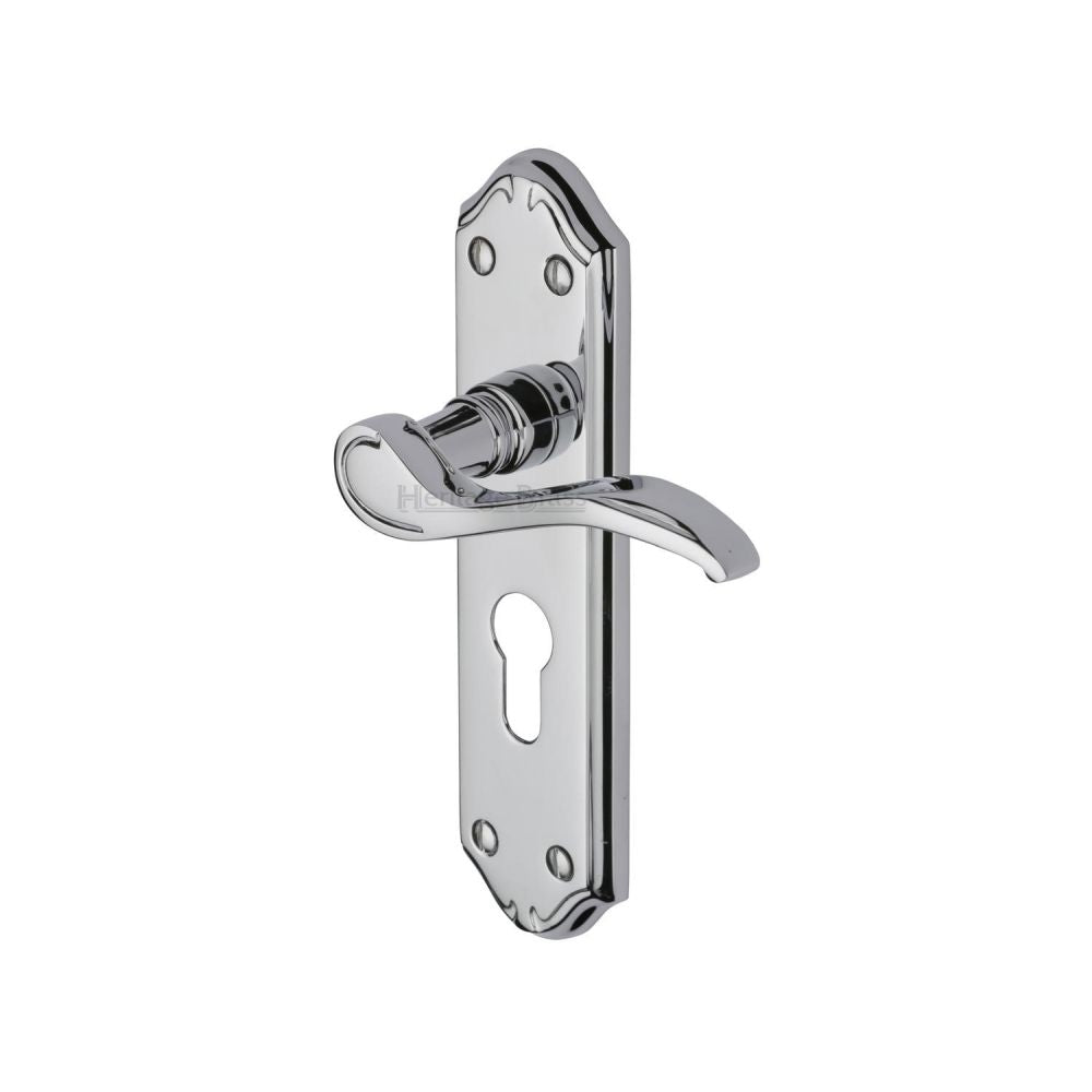 This is an image of a Heritage Brass - Door Handle for Euro Profile Plate Verona Small Design Polished Chr, mm625-pc that is available to order from T.H Wiggans Ironmongery in Kendal.