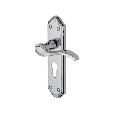 This is an image of a Heritage Brass - Door Handle for Euro Profile Plate Verona Small Design Polished Chr, mm625-pc that is available to order from T.H Wiggans Ironmongery in Kendal.