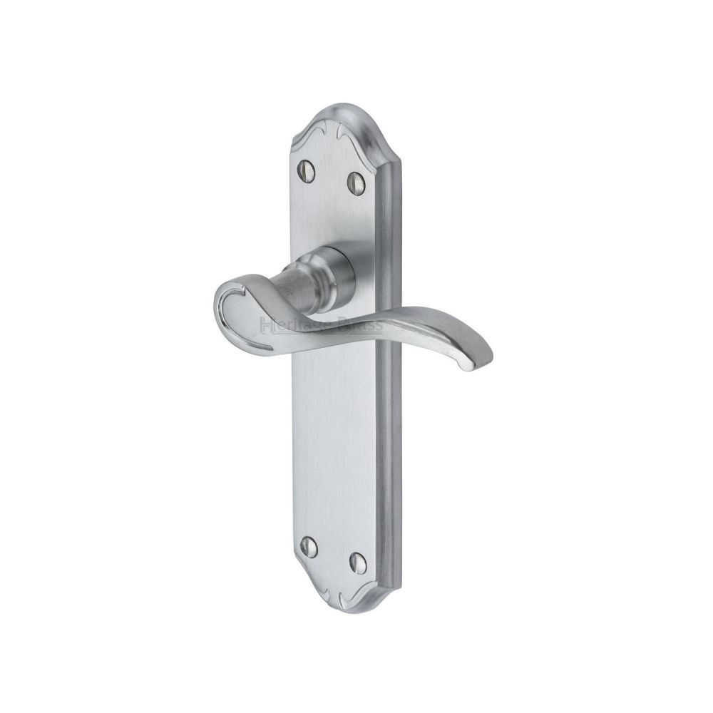 This is an image of a Heritage Brass - Door Handle Lever Latch Verona Small Design Satin Chrome Finish, mm627-sc that is available to order from T.H Wiggans Ironmongery in Kendal.