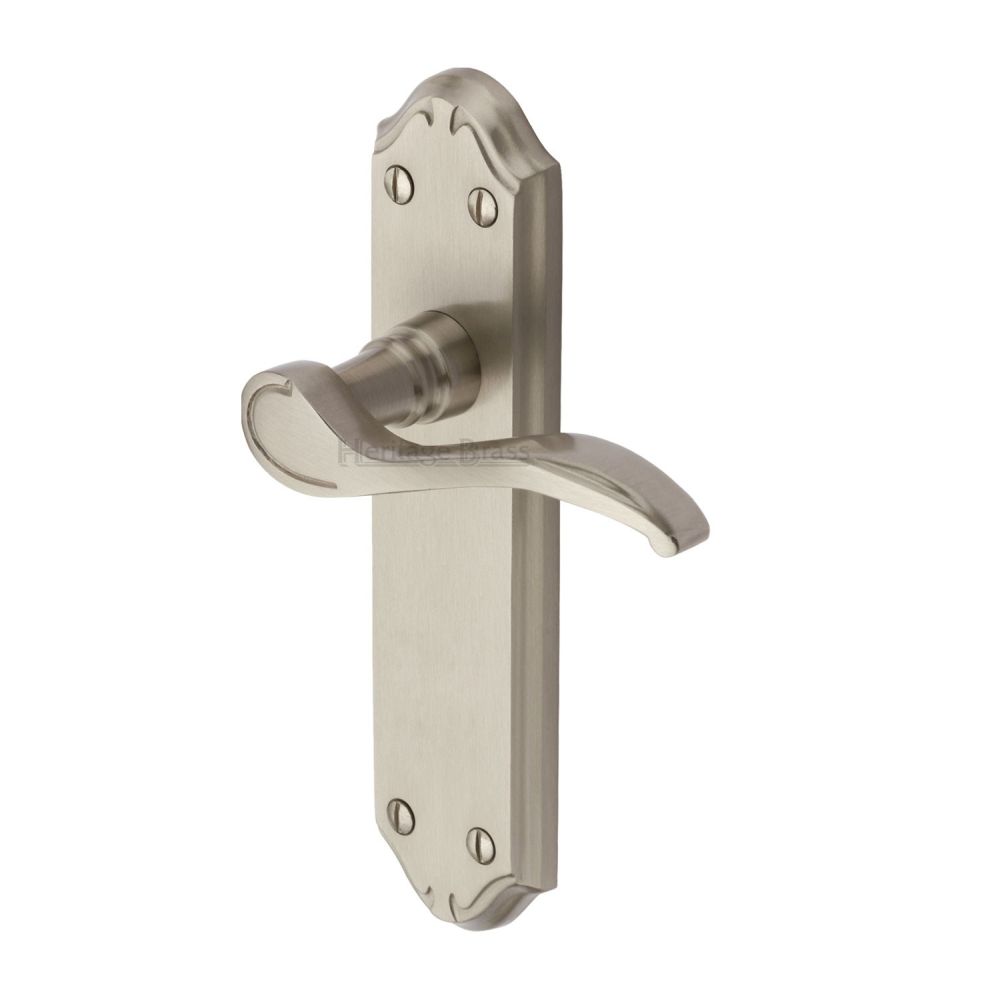 This is an image of a Heritage Brass - Door Handle Lever Latch Verona Small Design Satin Nickel Finish, mm627-sn that is available to order from T.H Wiggans Ironmongery in Kendal.
