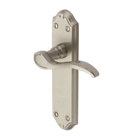 This is an image of a Heritage Brass - Door Handle Lever Latch Verona Small Design Satin Nickel Finish, mm627-sn that is available to order from T.H Wiggans Ironmongery in Kendal.