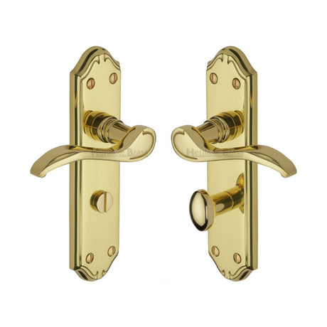 This is an image of a Heritage Brass - Door Handle for Bathroom Verona Small Design Polished Brass Finish, mm628-pb that is available to order from T.H Wiggans Ironmongery in Kendal.