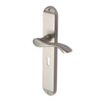 This is an image of a Heritage Brass - Door Handle Lever Lock Algarve Long Design Satin Nickel Finish, mm7200-sn that is available to order from T.H Wiggans Ironmongery in Kendal.