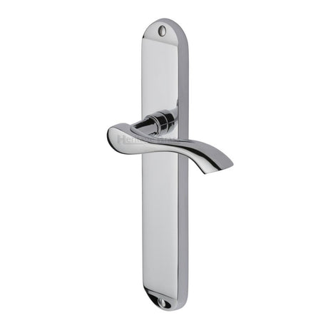 This is an image of a Heritage Brass - Door Handle Lever Latch Algarve Long Design Polished Chrome Finish, mm7210-pc that is available to order from T.H Wiggans Ironmongery in Kendal.
