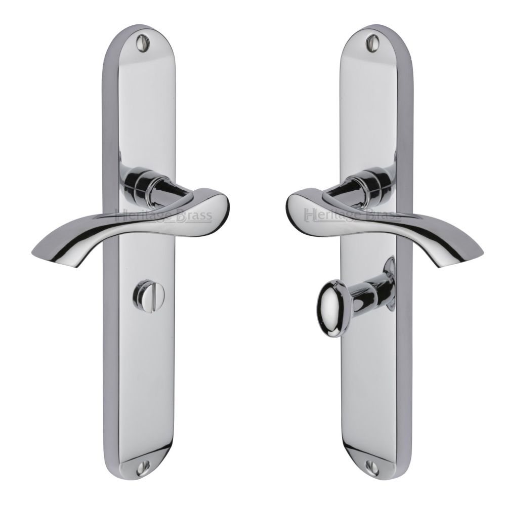 This is an image of a Heritage Brass - Door Handle for Bathroom Algarve Long Design Polished Chrome Finish, mm7230-pc that is available to order from T.H Wiggans Ironmongery in Kendal.