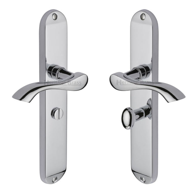 This is an image of a Heritage Brass - Door Handle for Bathroom Algarve Long Design Polished Chrome Finish, mm7230-pc that is available to order from T.H Wiggans Ironmongery in Kendal.