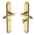 This is an image of a Heritage Brass - Door Handle for Bathroom Algarve Long Design Satin Brass Finish, mm7230-sb that is available to order from T.H Wiggans Ironmongery in Kendal.