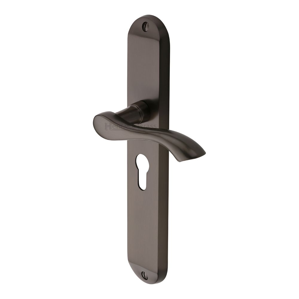 This is an image of a Heritage Brass - Door Handle for Euro Profile Plate Algarve Long Design Matt Bro, mm7248-mb that is available to order from T.H Wiggans Ironmongery in Kendal.