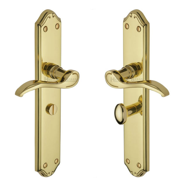 This is an image of a Heritage Brass - Door Handle for Bathroom Verona Design Polished Brass Finish, mm828-pb that is available to order from T.H Wiggans Ironmongery in Kendal.