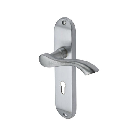 This is an image of a Heritage Brass - Door Handle Lever Lock Algarve Design Satin Chrome Finish, mm924-sc that is available to order from T.H Wiggans Ironmongery in Kendal.