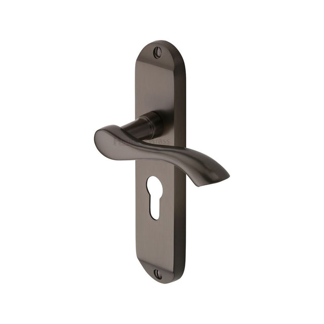 This is an image of a Heritage Brass - Door Handle for Euro Profile Plate Algarve Design Matt Bronze F, mm925-mb that is available to order from T.H Wiggans Ironmongery in Kendal.
